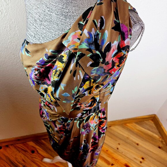 Trina Turk Silk One Shoulder Sleeveless Floral Dress Size 10 - Picture 2 of 7